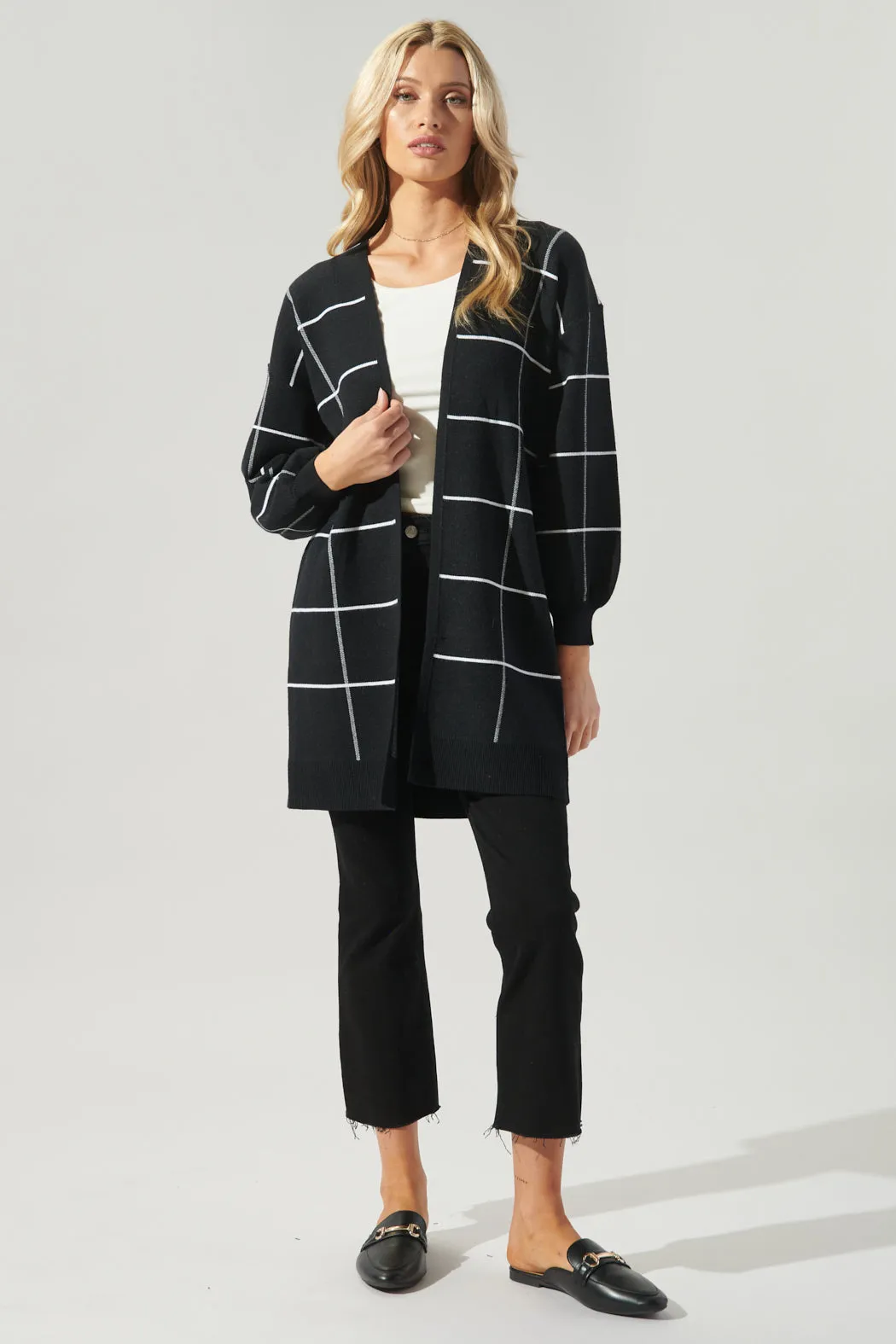 Alicia Windowpane Open Front Cardigan