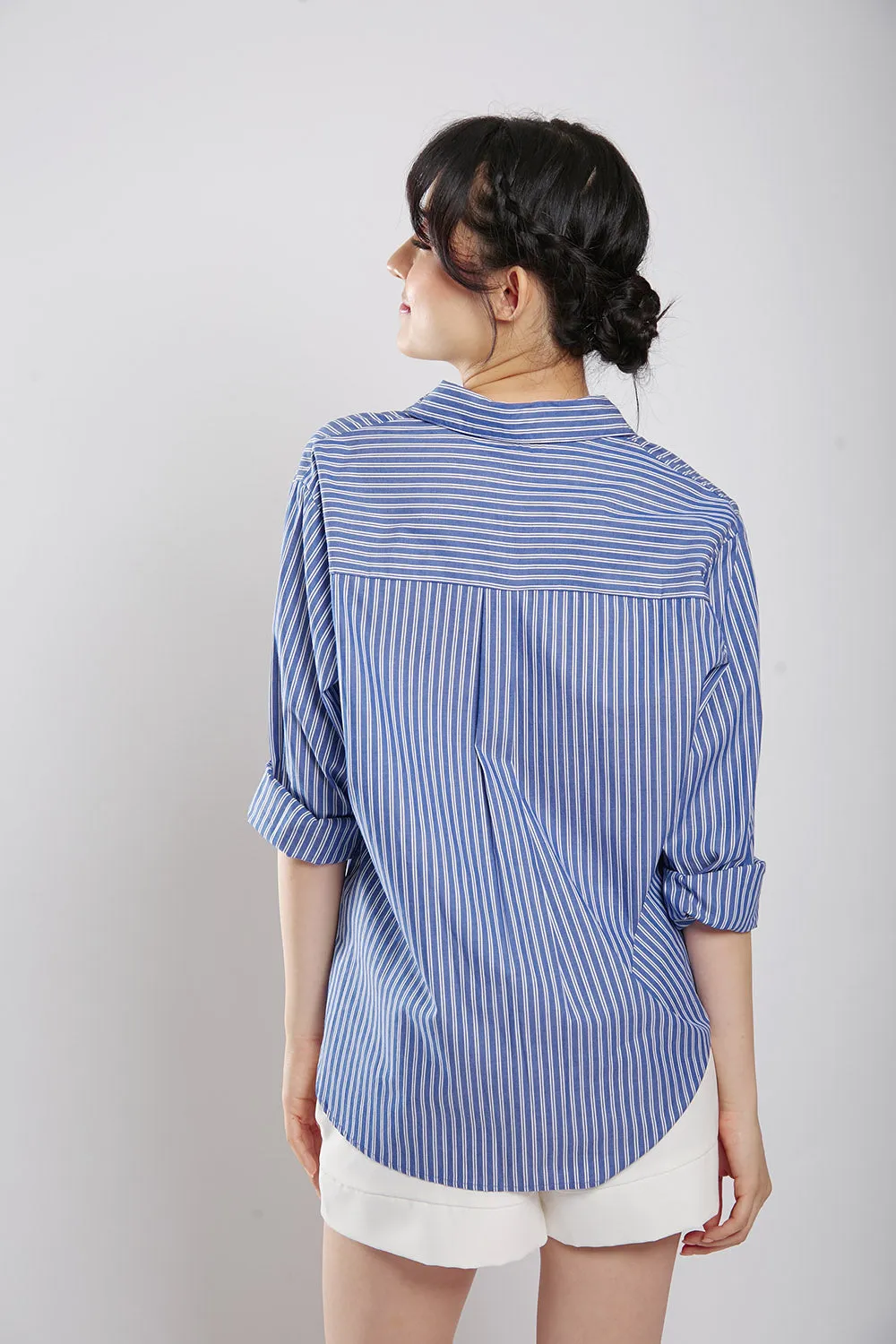 Amilea Striped Shirts in Navy Blue