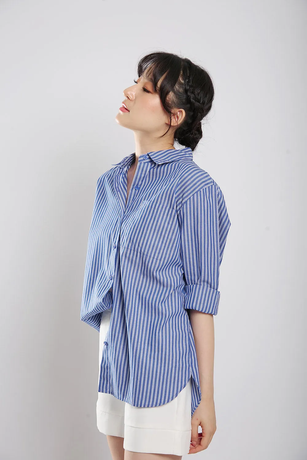 Amilea Striped Shirts in Navy Blue