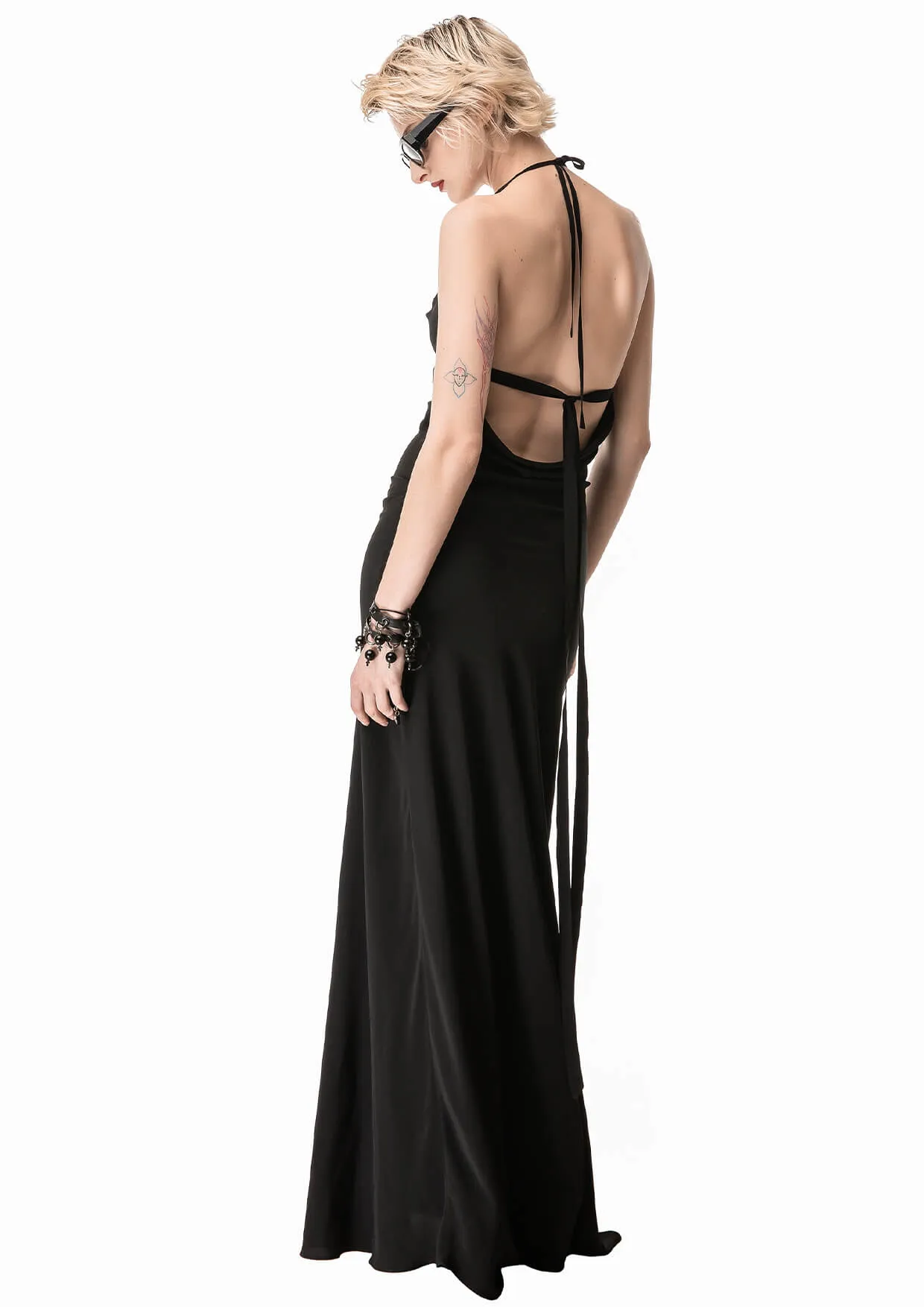 Black Cut-Out Halter Maxi Dress