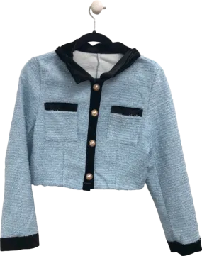 Blue Cropped Button-Up Jacket with Hood UK S