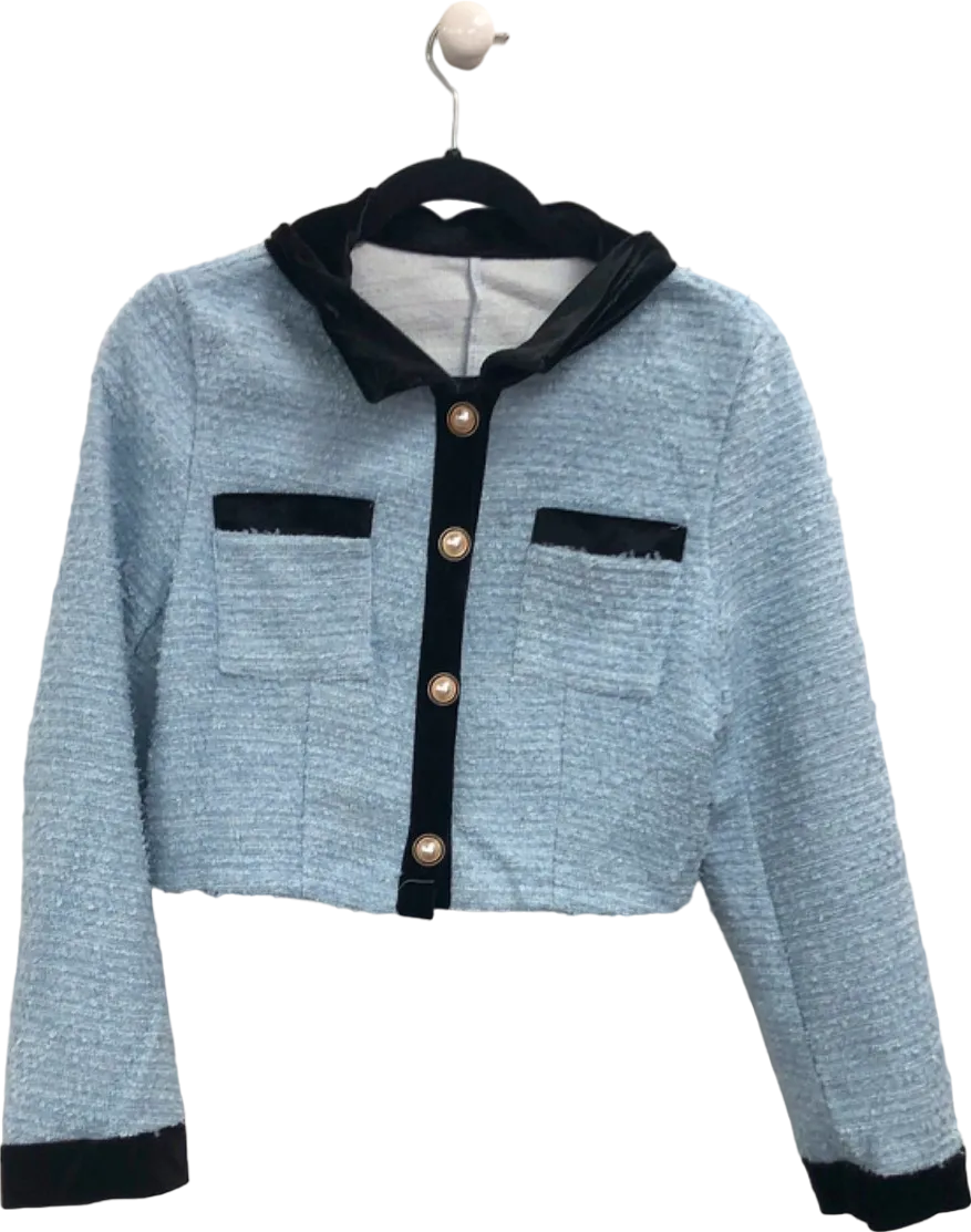 Blue Cropped Button-Up Jacket with Hood UK S