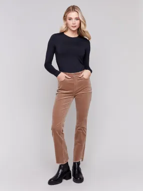 Bootcut Corduroy Pants with Asymmetrical Hem - Truffle