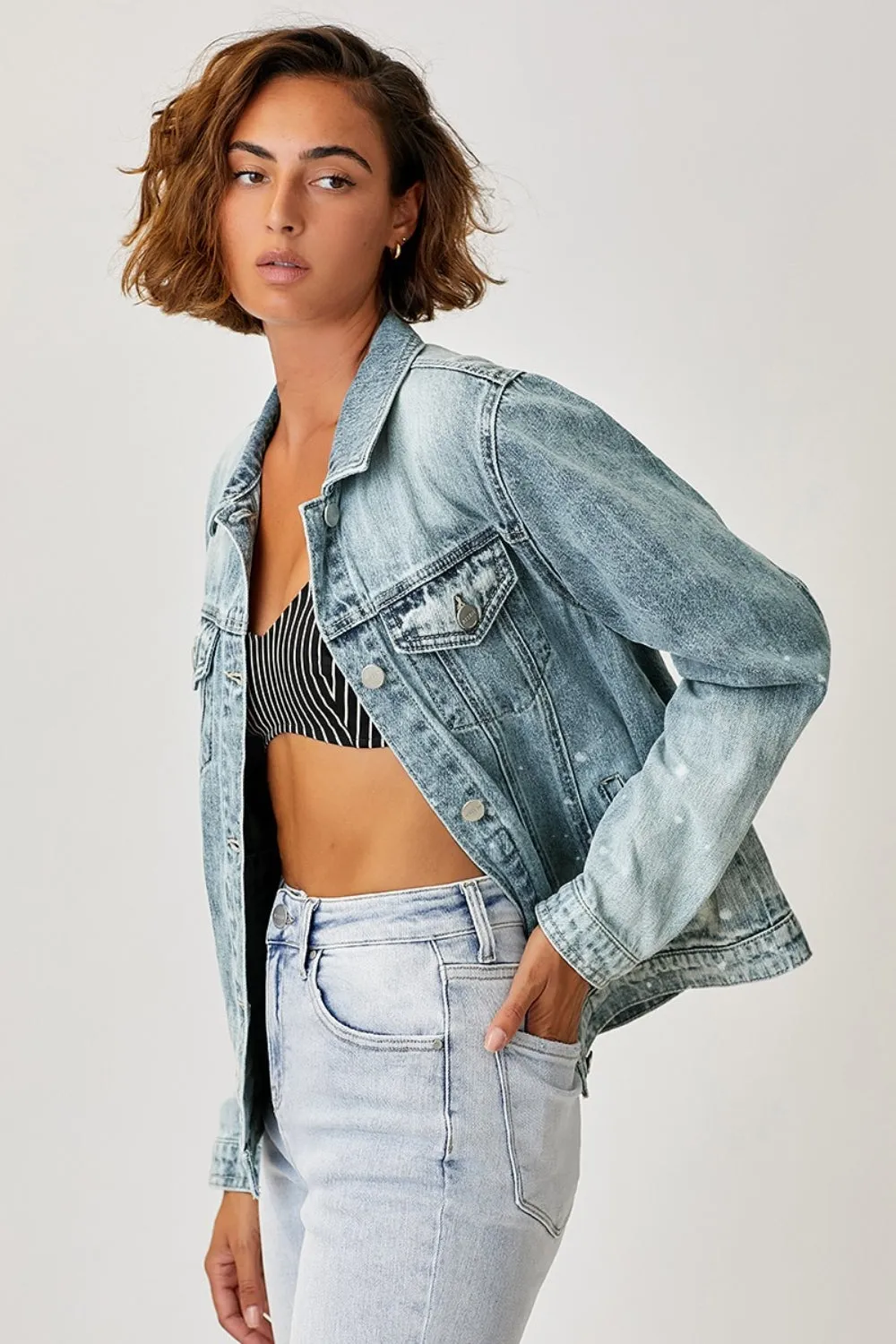 Button Up Ombre Washed Jacket