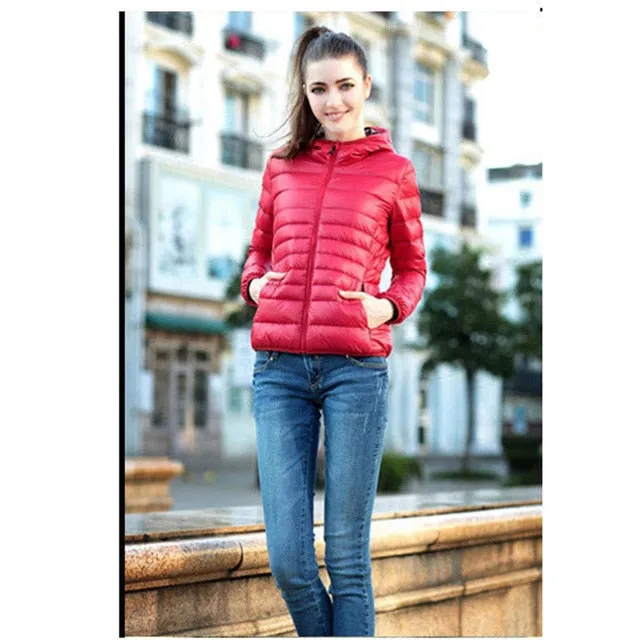 Casual Trendy Women's Basic Slim Down Jacket With Hood