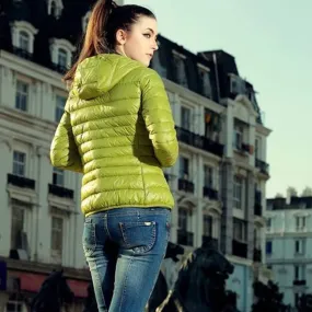 Casual Trendy Women's Basic Slim Down Jacket With Hood