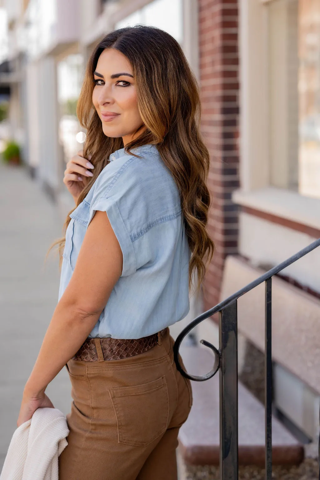 Chambray Two Pocket Blouse