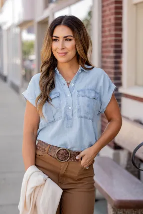 Chambray Two Pocket Blouse