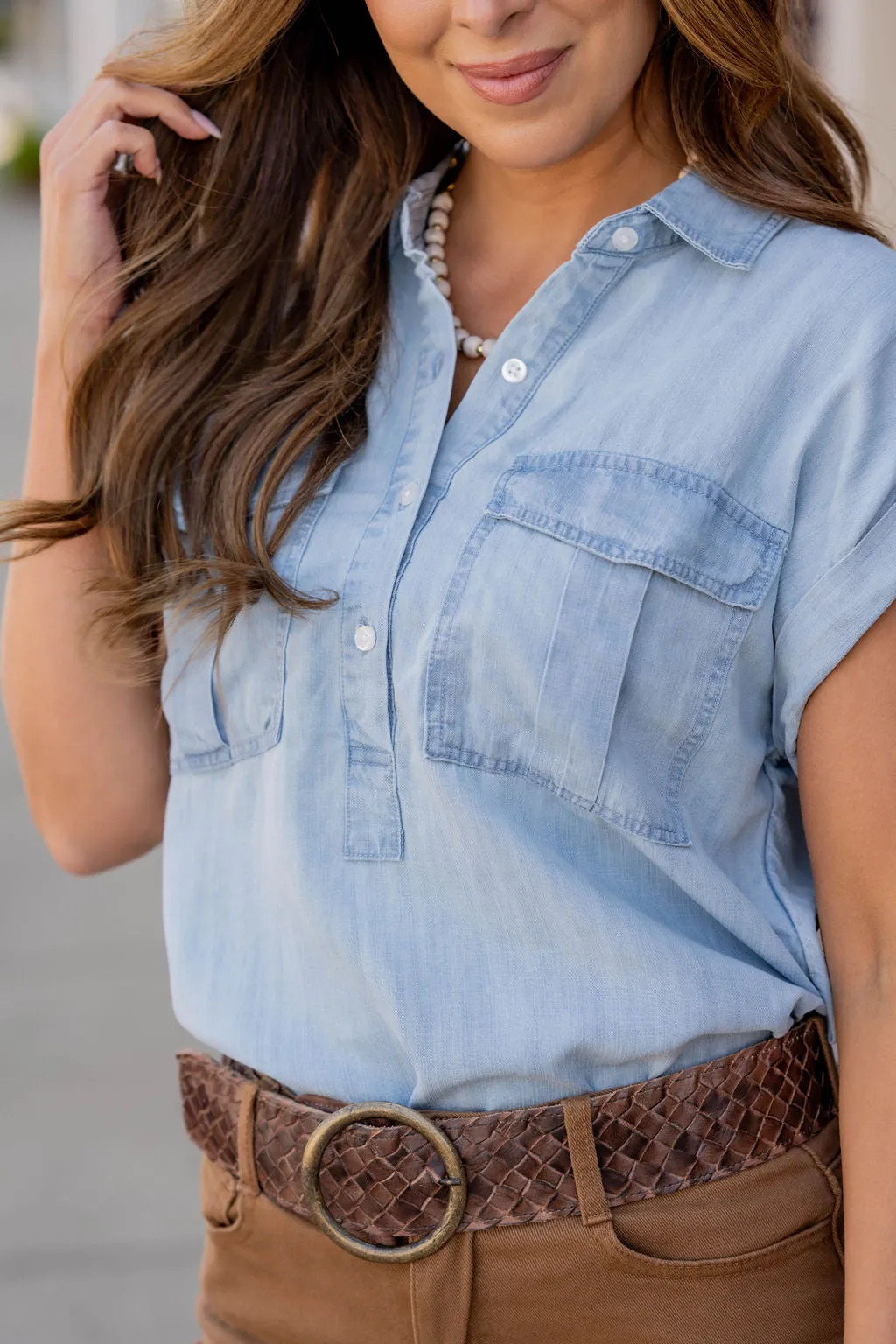 Chambray Two Pocket Blouse