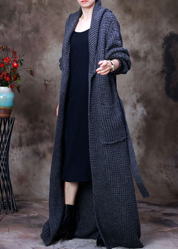 Chic Black PeterPan Collar tie waist Woolen Cardigans Winter