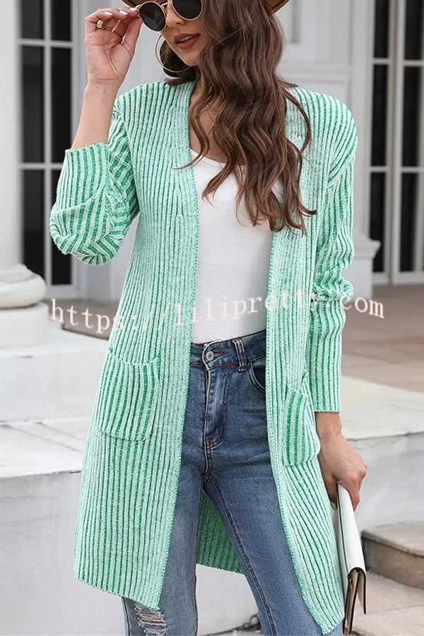 Chic Journey Pocketed Ribbed Knit Cardigan