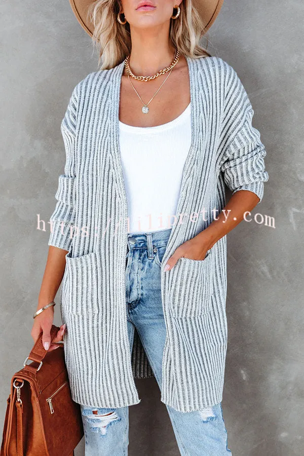 Chic Journey Pocketed Ribbed Knit Cardigan