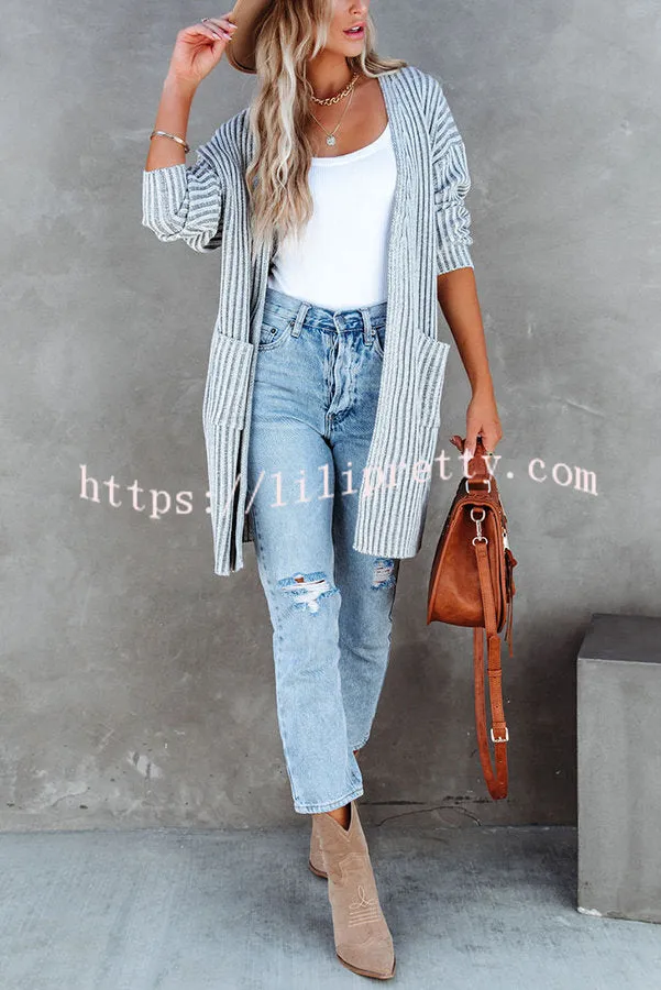 Chic Journey Pocketed Ribbed Knit Cardigan