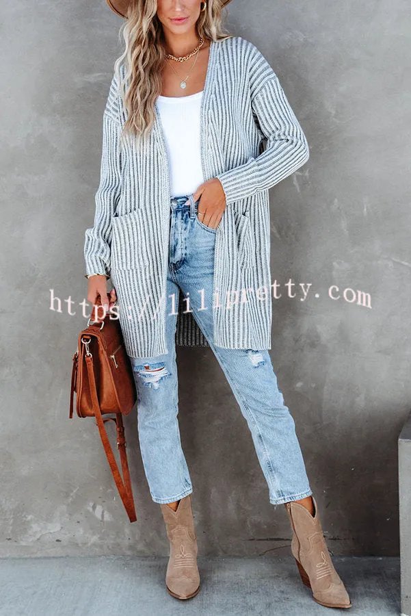 Chic Journey Pocketed Ribbed Knit Cardigan