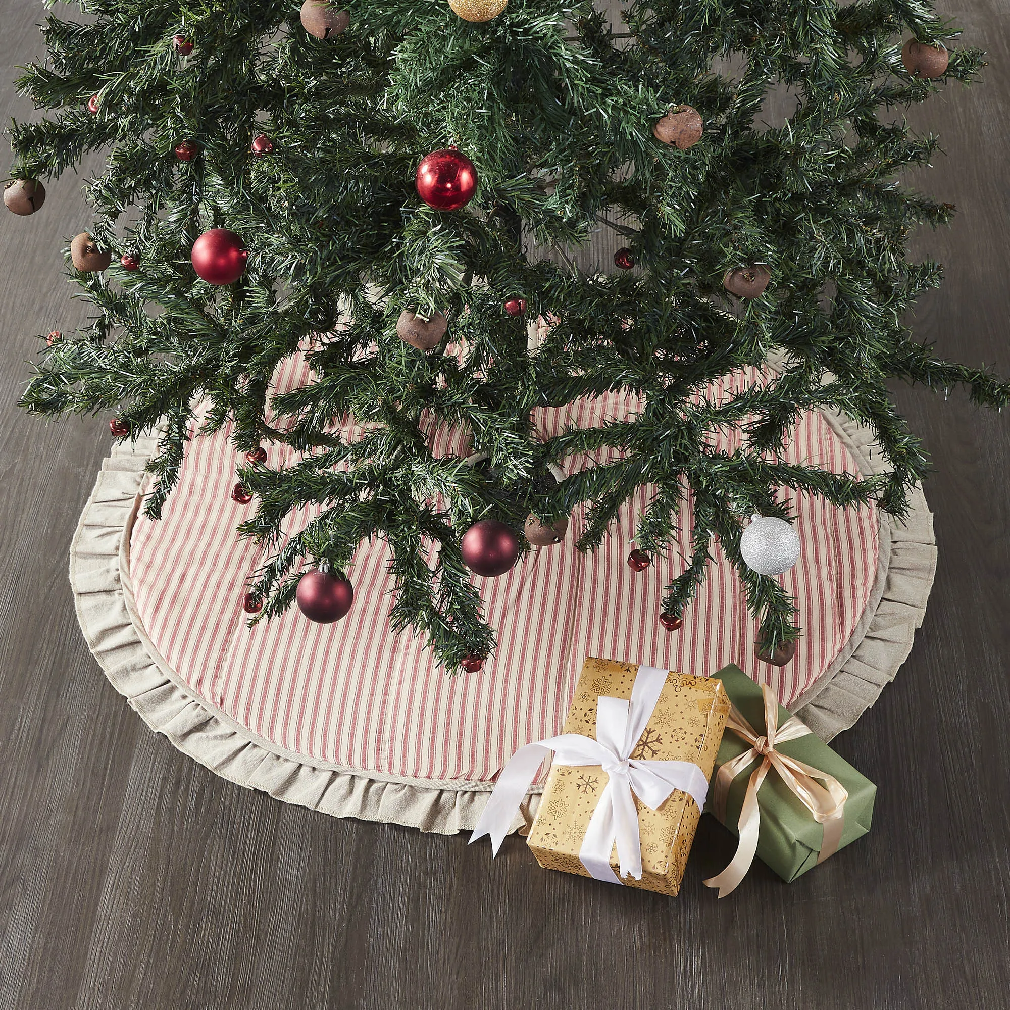 Farmstead Red and Tan Ticking Stripe Tree Skirt