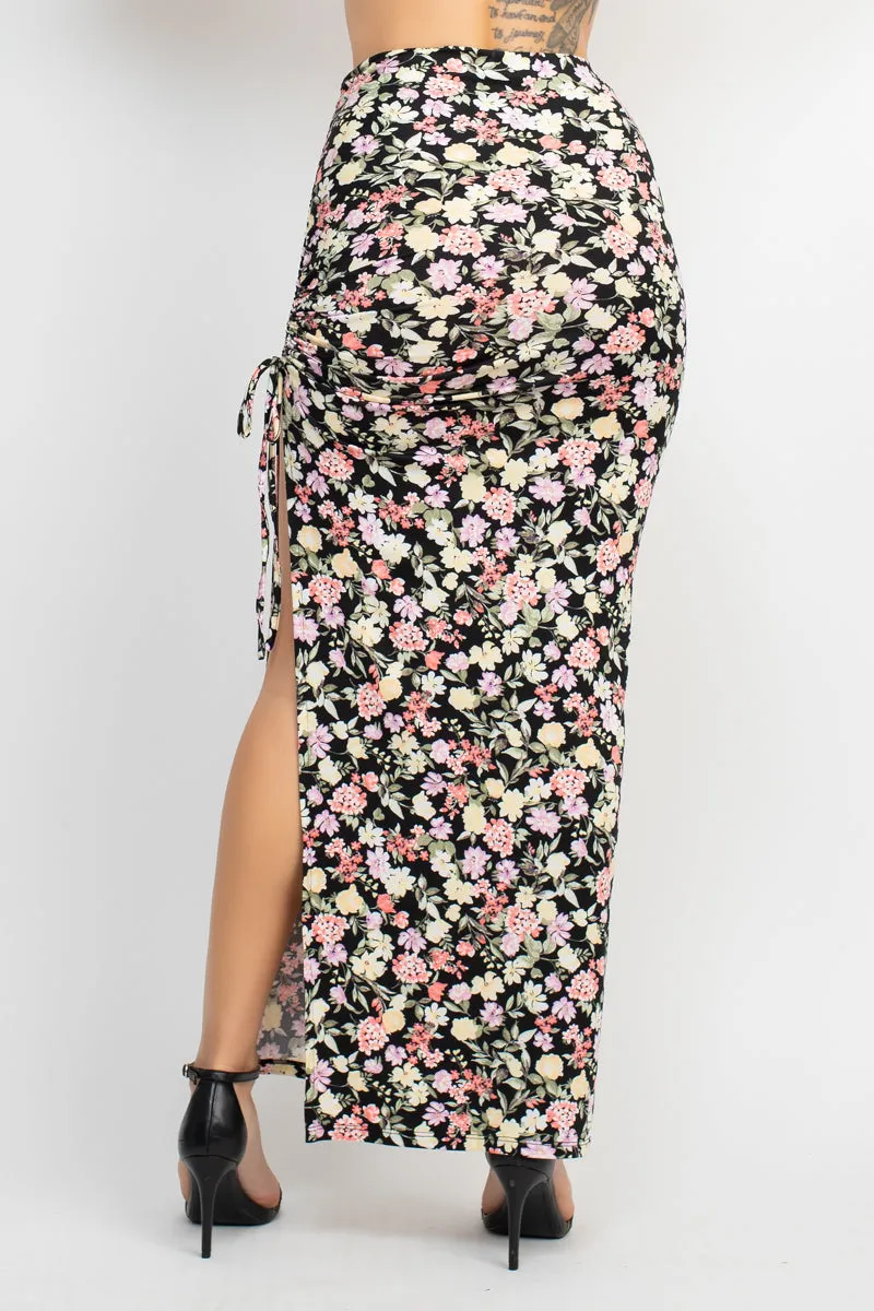 Floral Top & Ruched Maxi Skirts Set (5 Colors)