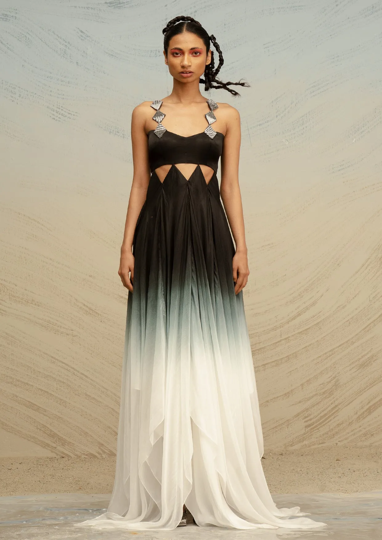 Geometric Cut-Out Silk Chiffon Maxi Dress