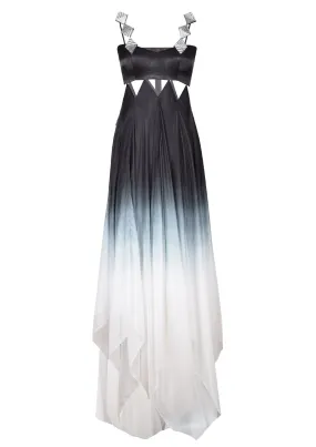 Geometric Cut-Out Silk Chiffon Maxi Dress