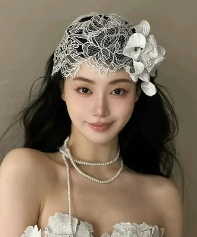 Handmade White Lace Floral Patchwork Hat ZZ078