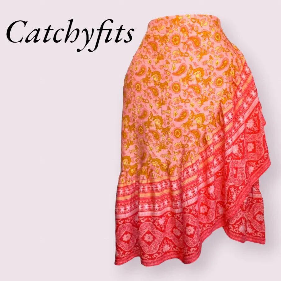 High low flounce hem floral print skirt