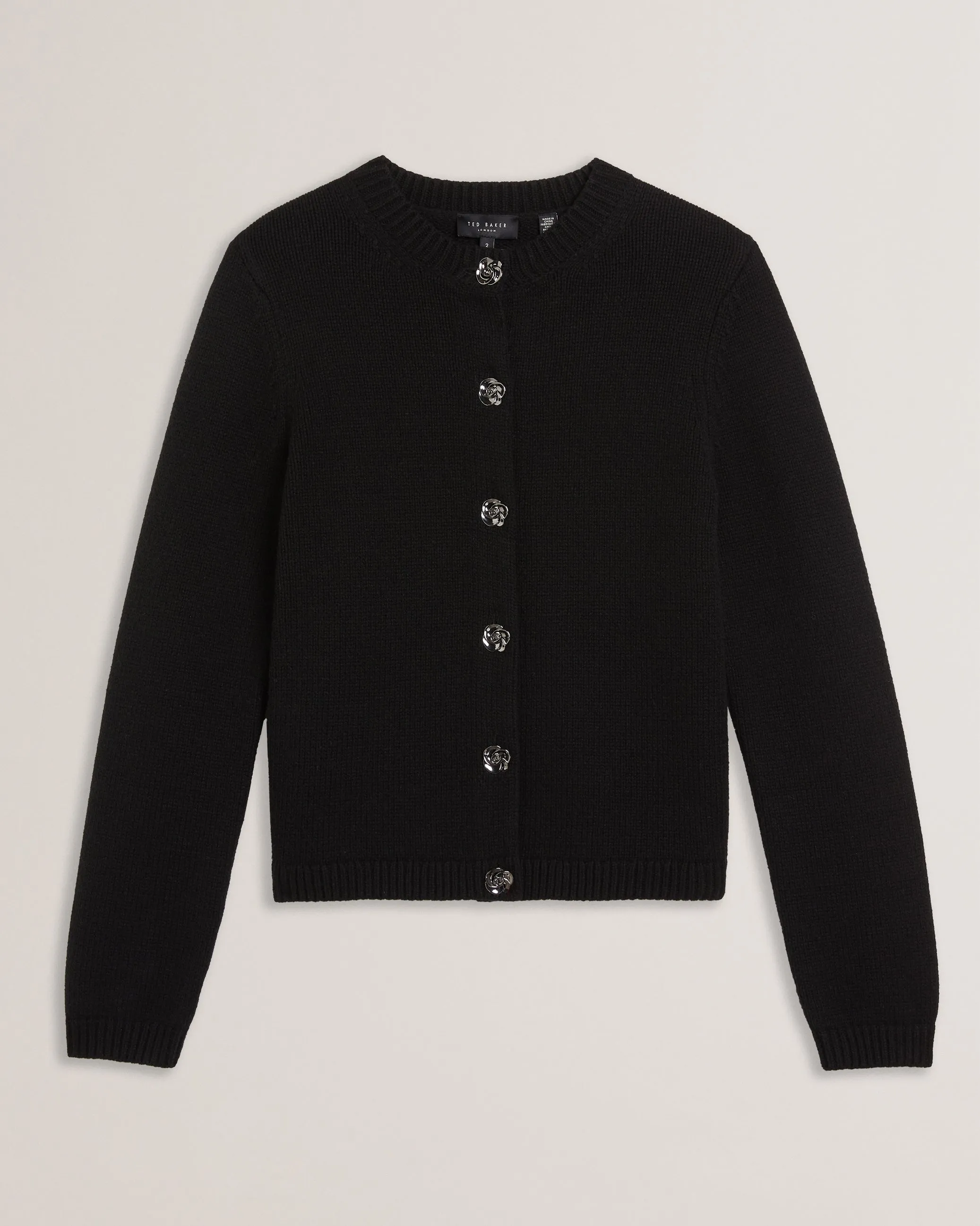 Jaycey Rose Button Crew Neck Cardigan Black