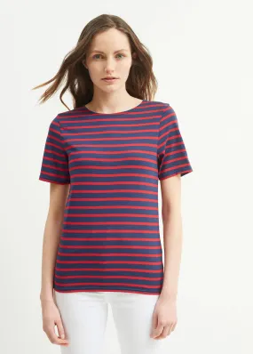 LEVANT MODERN - Breton Stripe Short Sleeve Shirt | Soft Cotton | Unisex Fit (NAVY / RED)