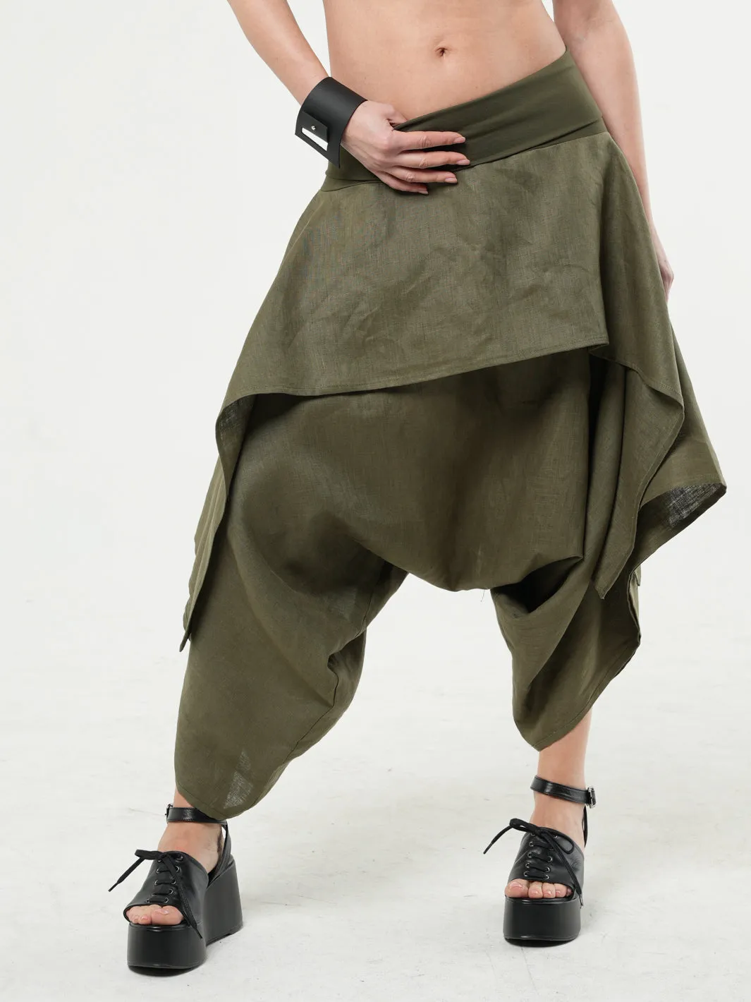 Linen Skirt Pants In Gray