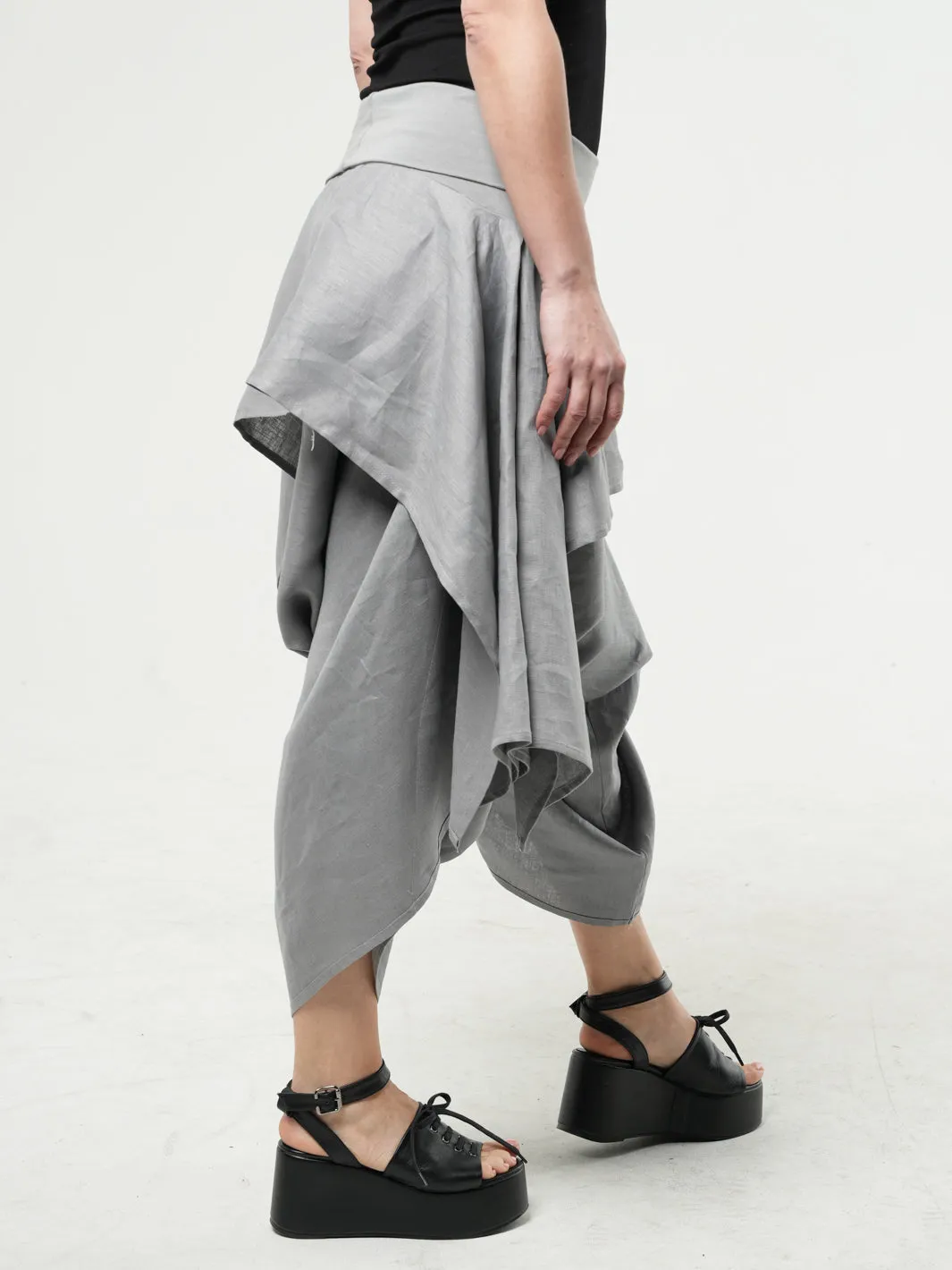 Linen Skirt Pants In Gray