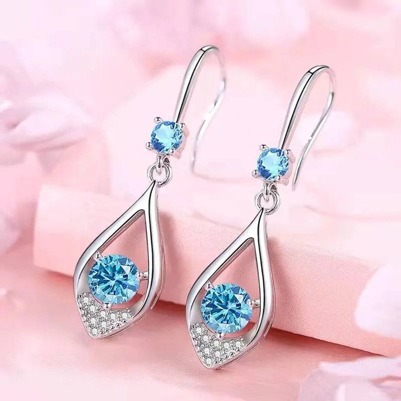 Long Water Drop Crystal Diamond Earrings