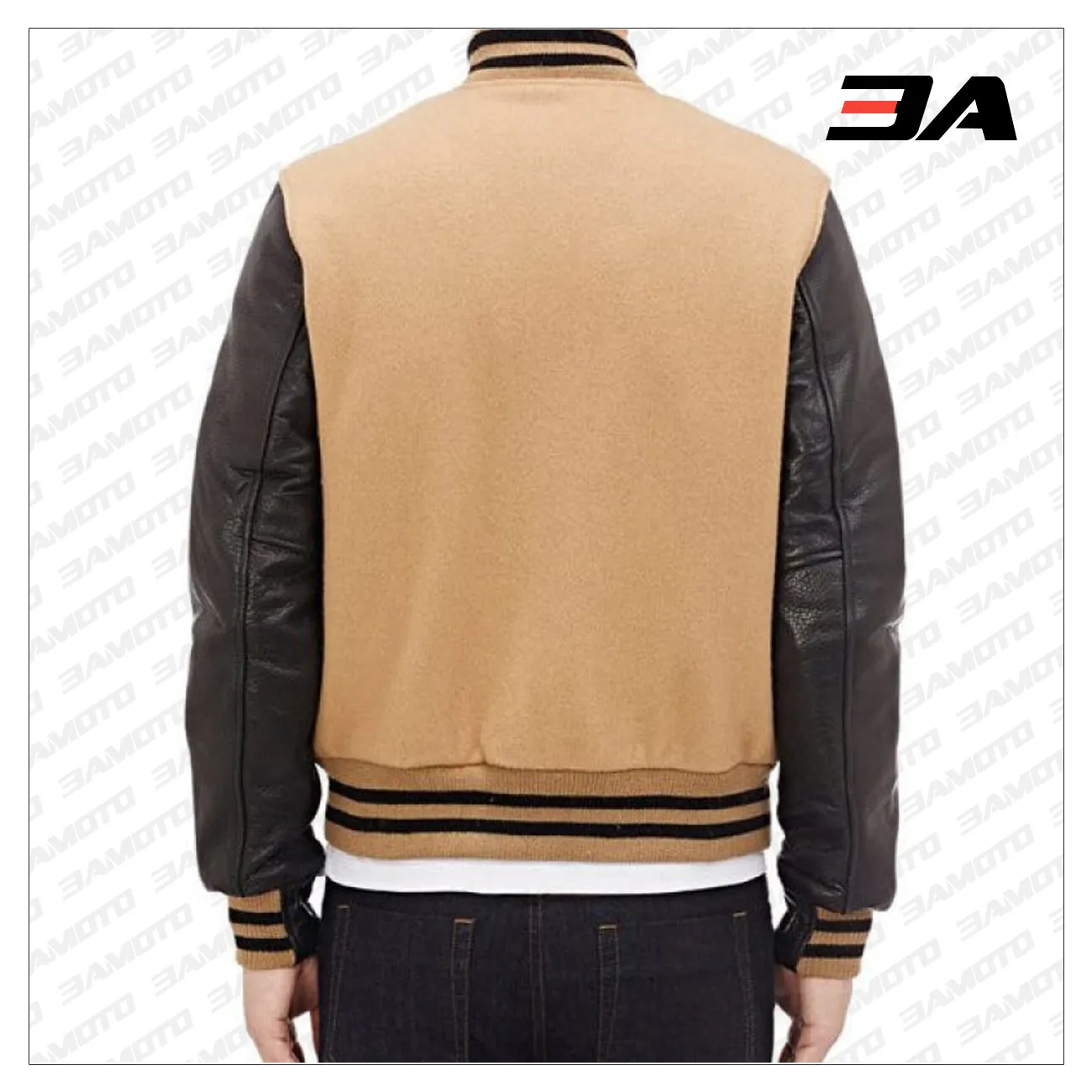 Men Tan and Brown Varsity Jacket