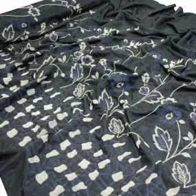 Navy Flocked Floral Embossed Jacquards