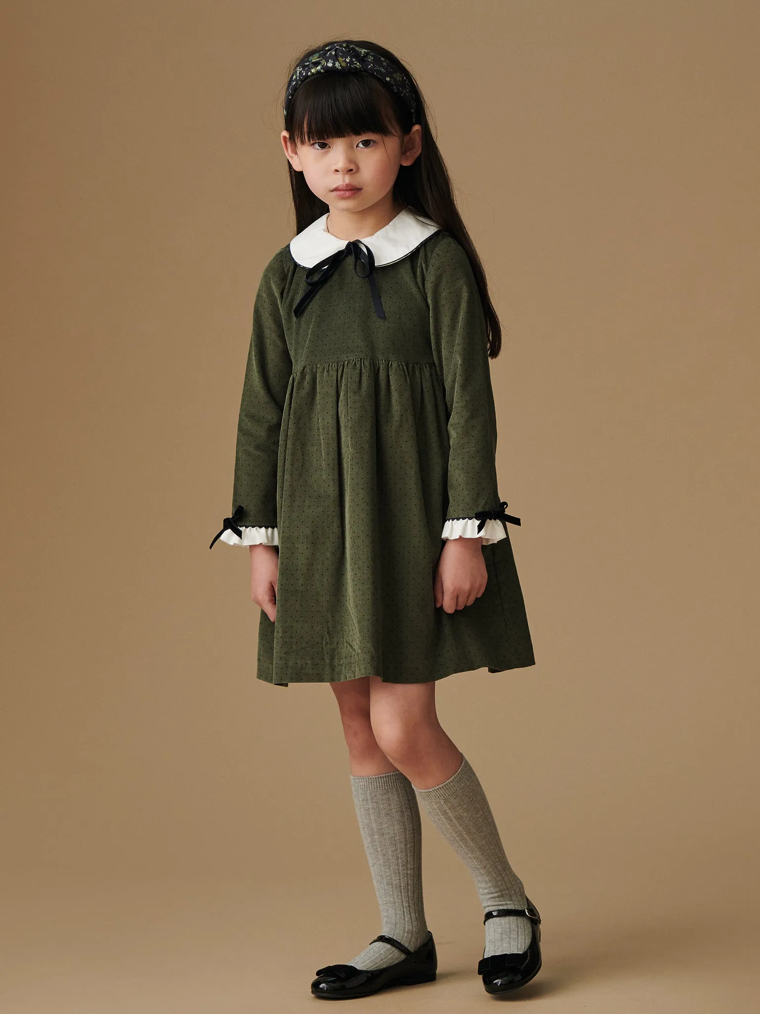 Olive Polka Dot Amira Girl Dress