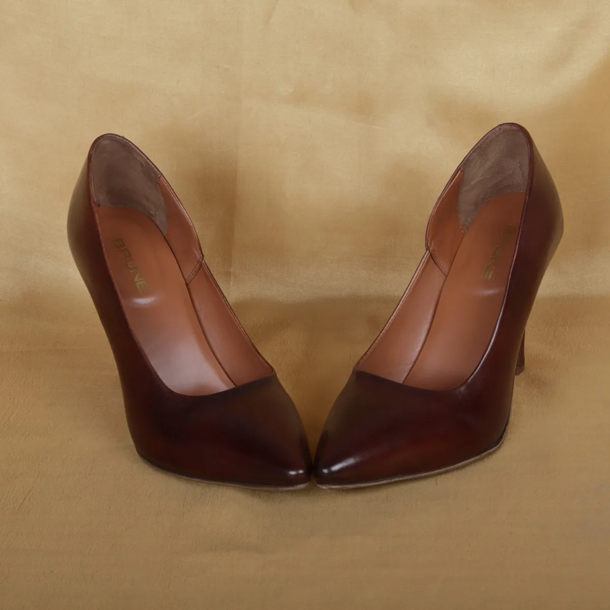 Pointed Toe Ladies formal Luxurious Dark Brown Sleek Stiletto Pencil Heel By Brune & Bareskin