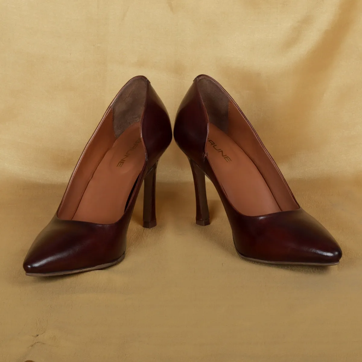 Pointed Toe Ladies formal Luxurious Dark Brown Sleek Stiletto Pencil Heel By Brune & Bareskin