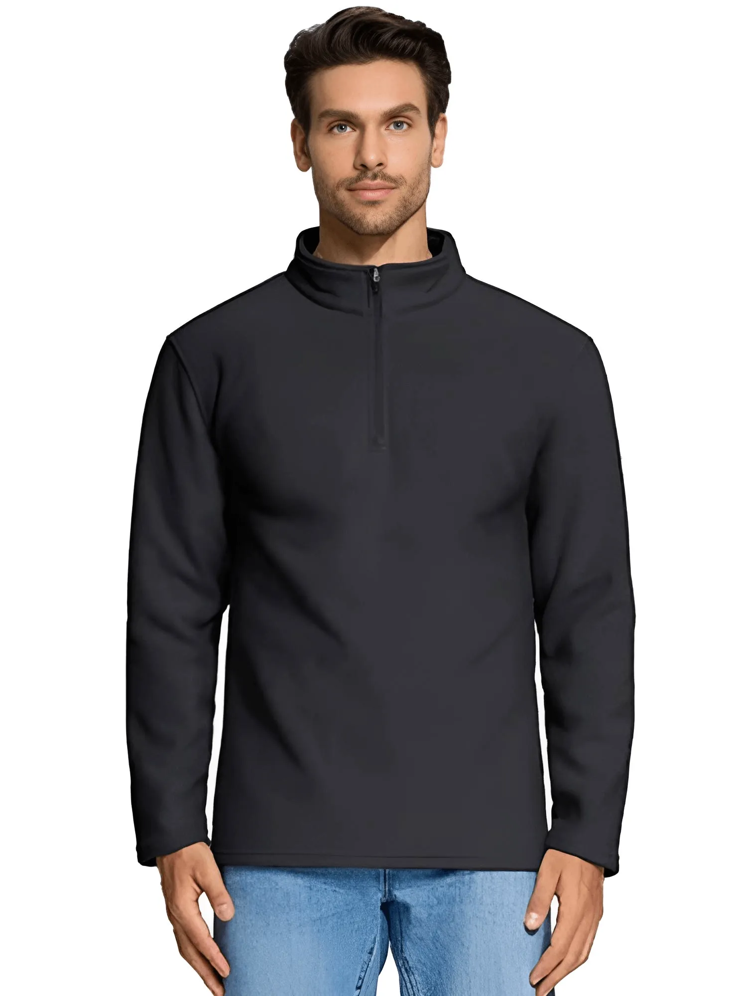 Quarter-Zip Pullover Tops Mens Fleece Sweatshirts