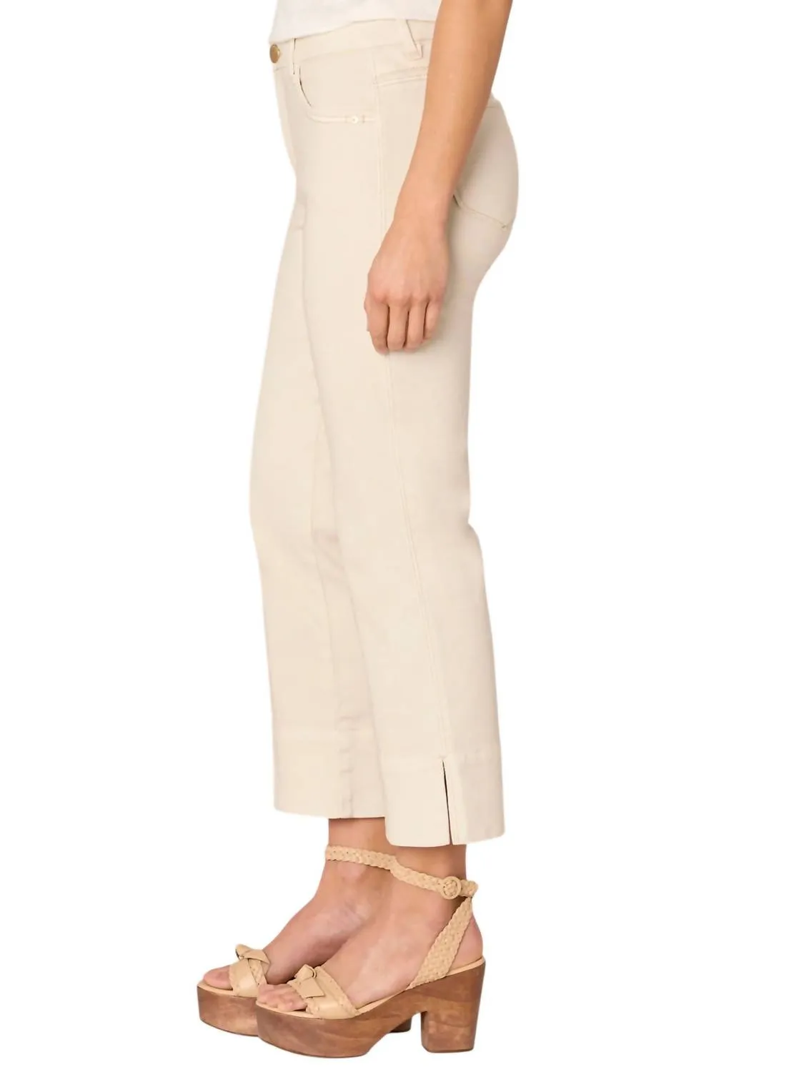 "ab"solution Comfortable Seam Slit Hem Kick Flare Pants In Ecru