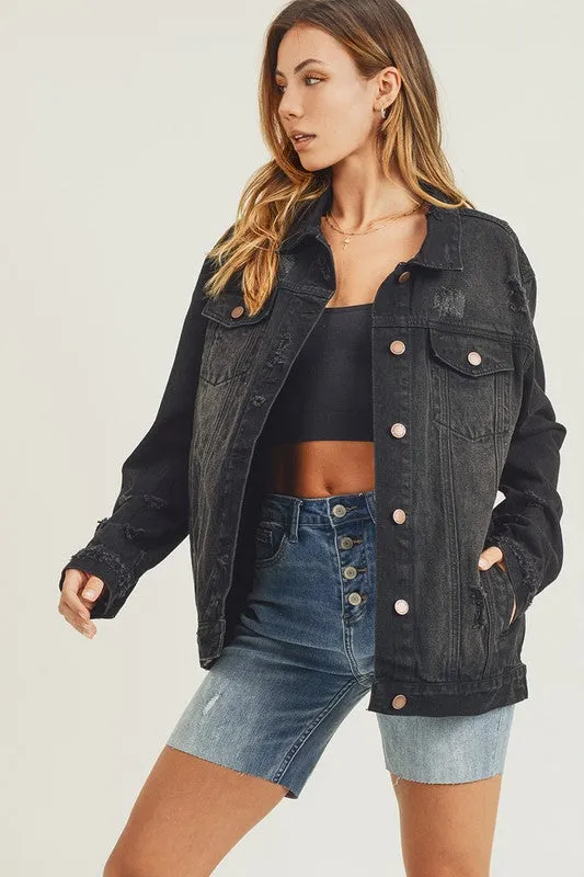 RISEN Distressed Long Sleeve Denim Jacket