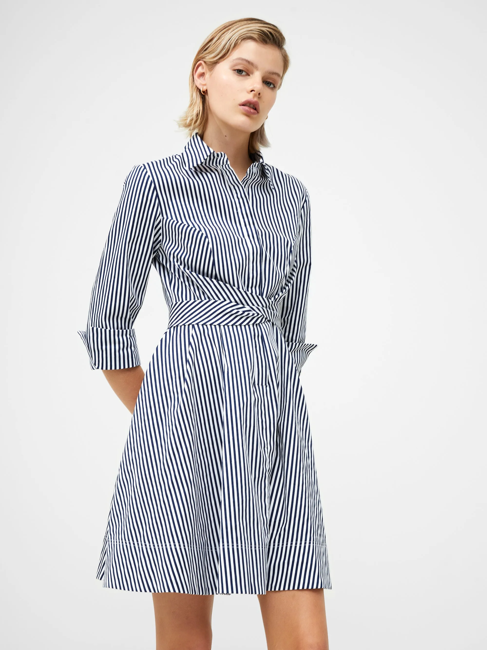 Stripe Belted Mini Shirt Dress