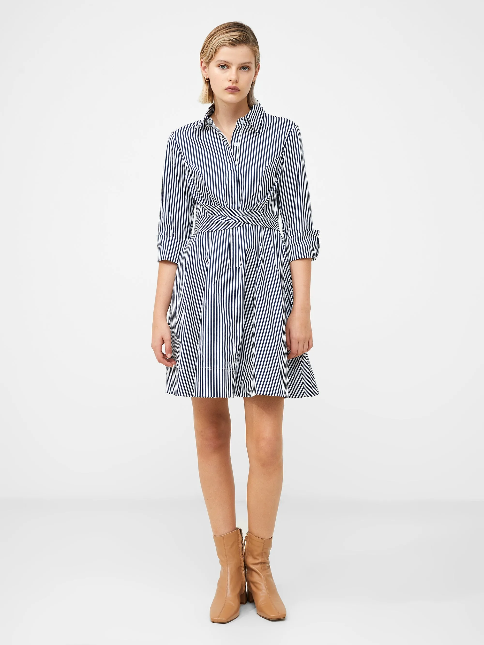 Stripe Belted Mini Shirt Dress