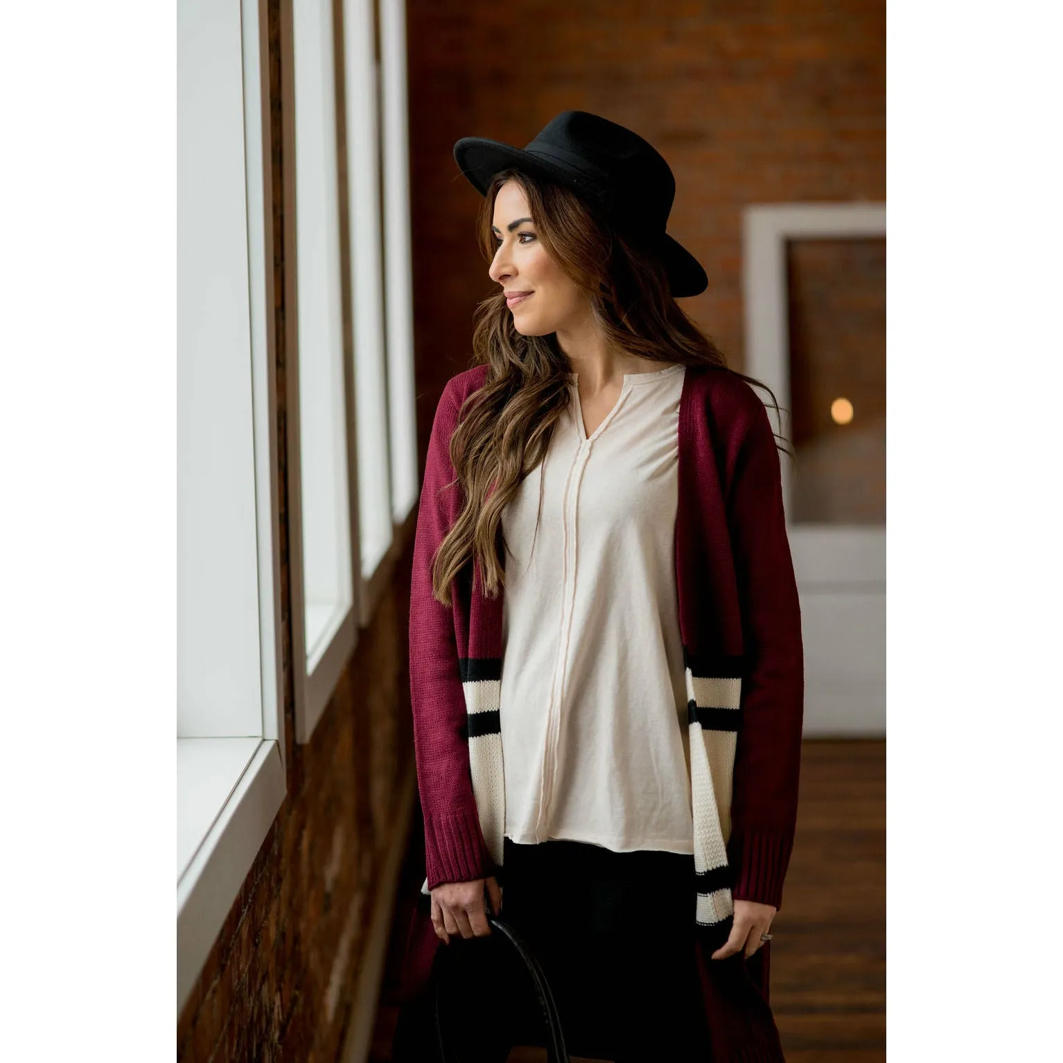 Stripe Color Block Tunic Cardigan