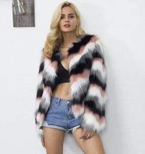 STRIPED FAUX FUR JACKET