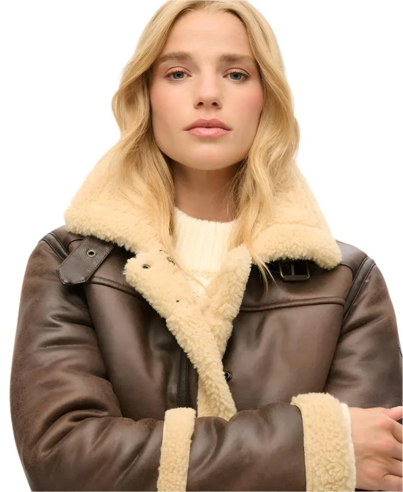 Superdry Womens Faux Shearling Crop Jacket Dark Brown