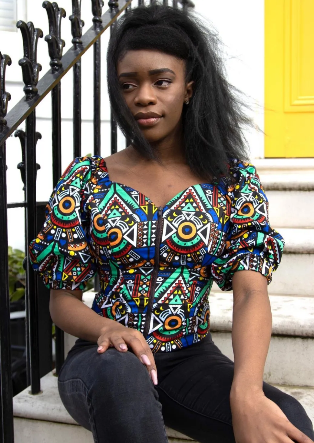 The Bola Off Shoulder Ankara African Print Bardot Top In Blue by Eldimaa Fashion