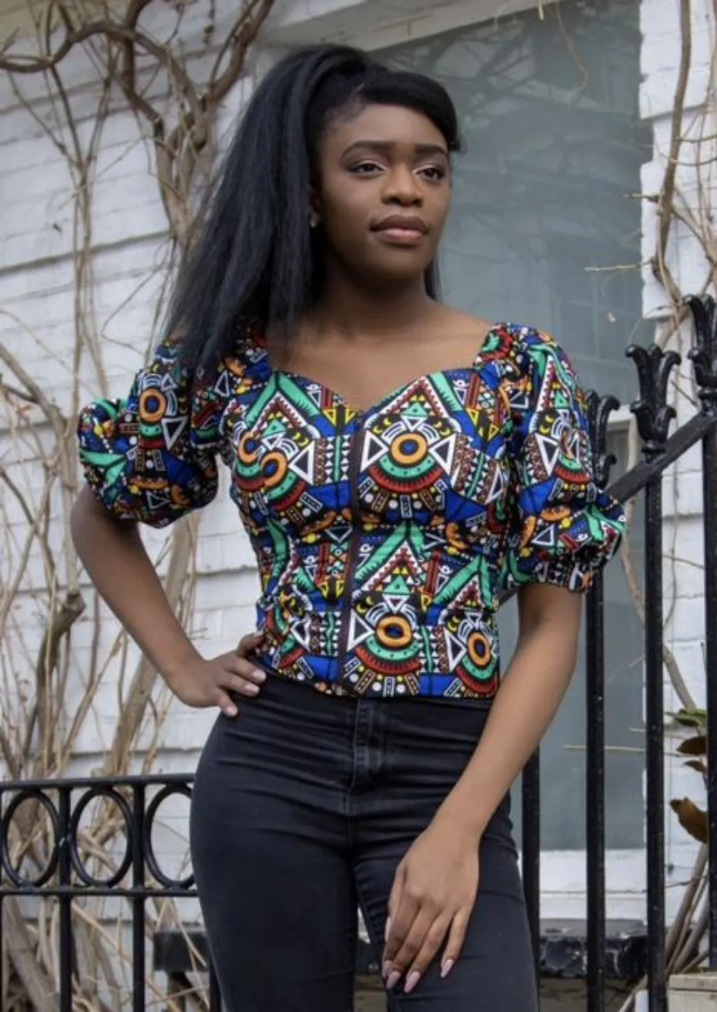 The Bola Off Shoulder Ankara African Print Bardot Top In Blue by Eldimaa Fashion