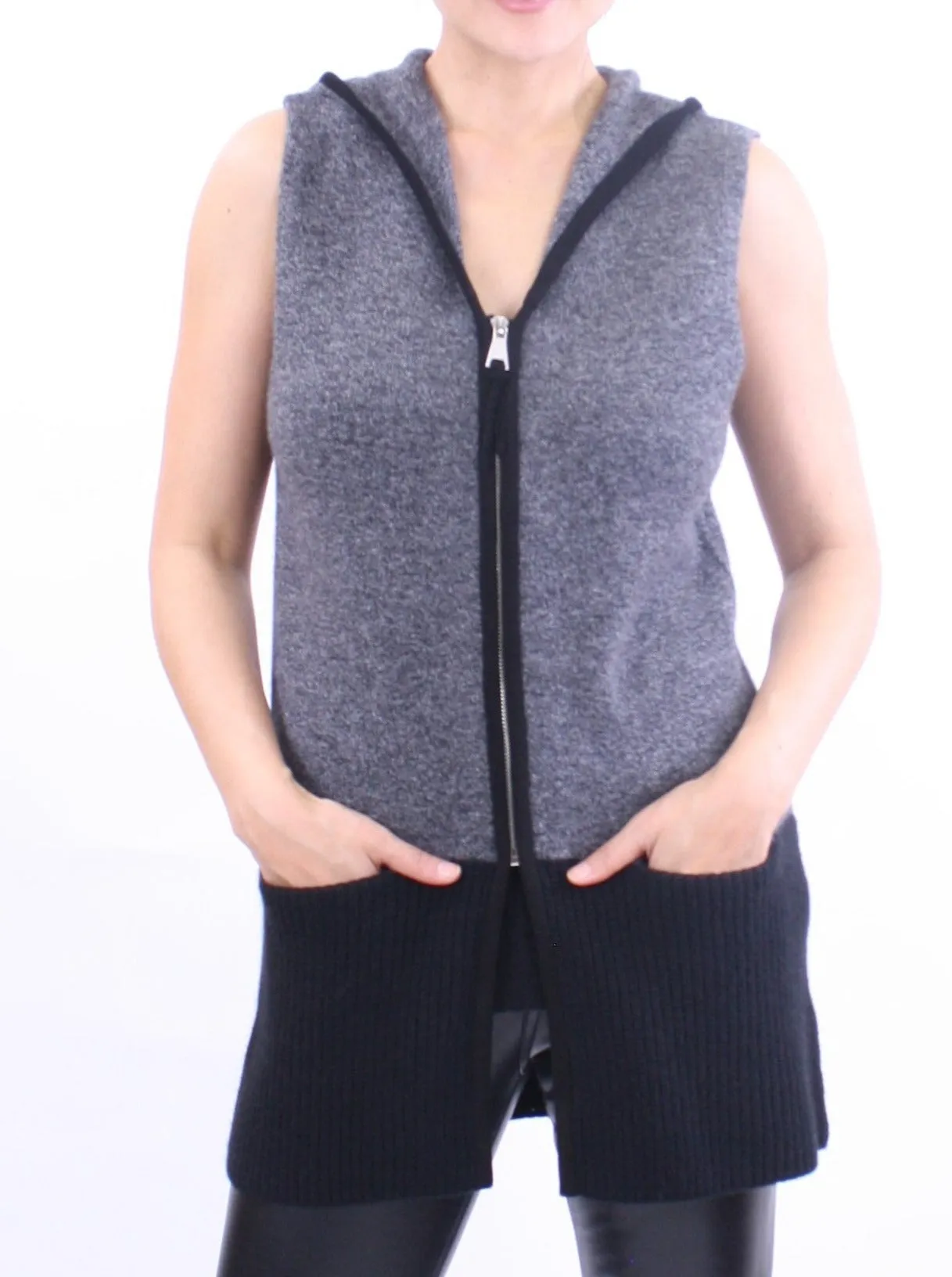 Two Tone Zipped Hoodie Vest