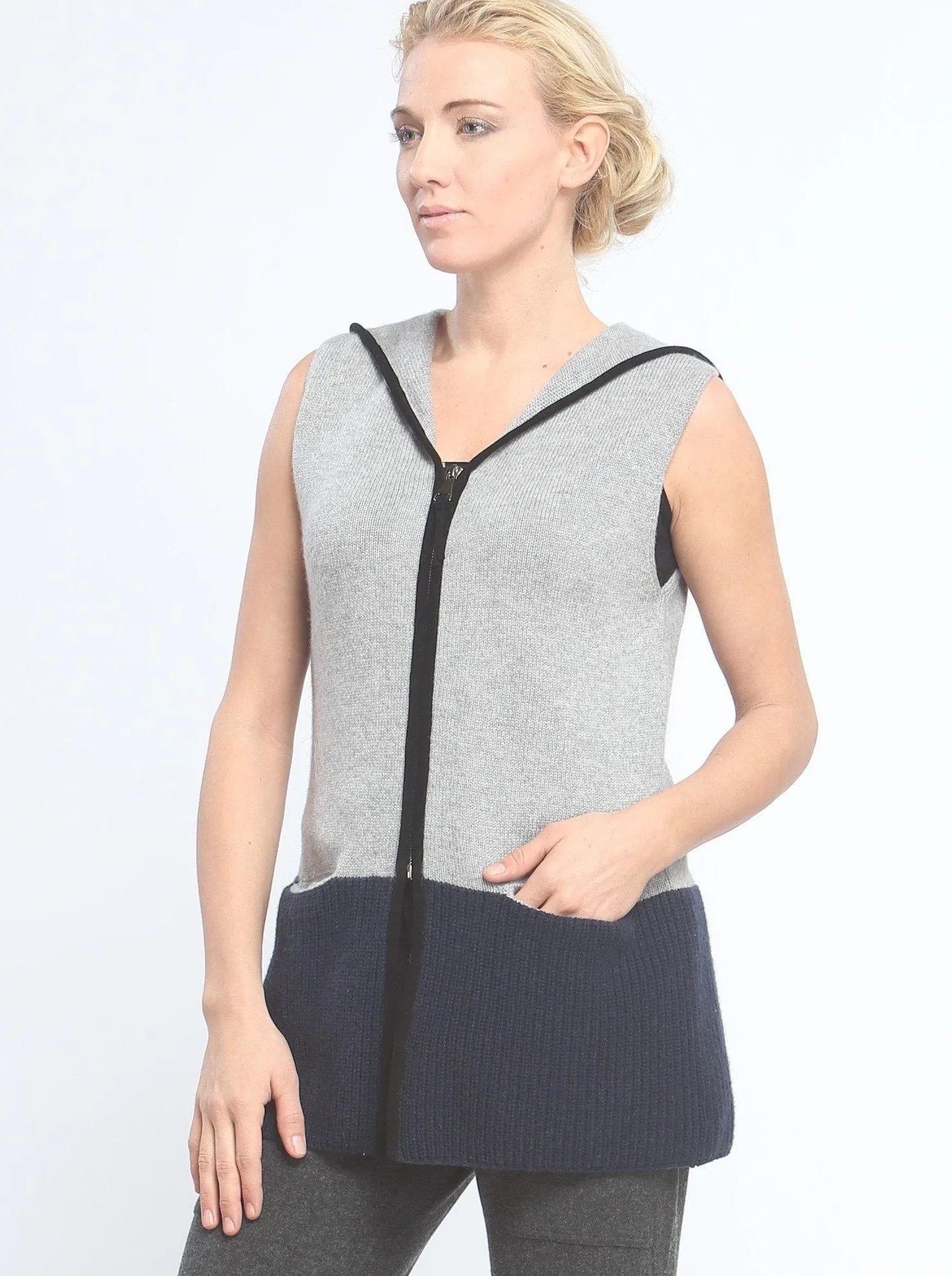 Two Tone Zipped Hoodie Vest